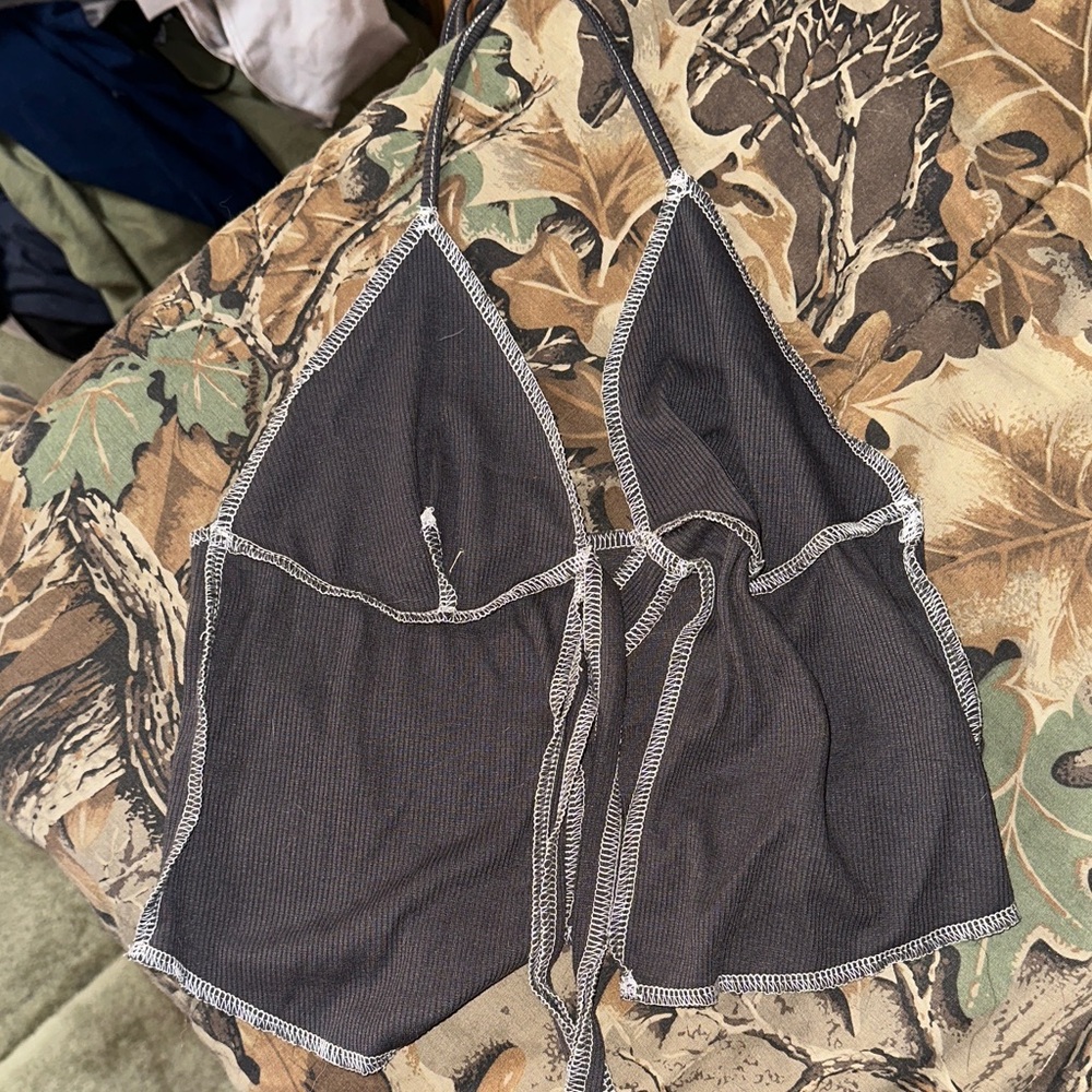 Dark grey Halter Top with White Trim